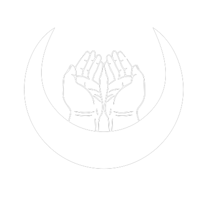 Das Logo von Maruf e.V.; Es besteht aus einem Halbmond-Sichel, in dem sich zwei betende Hände befinden.
